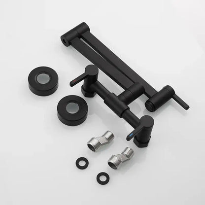 Matte black brass foldable pot filler tap with two handles wall-mounted kitchen filler tap and hardware