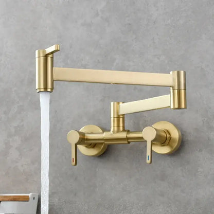 Matte black brass foldable pot filler tap with gold extendable dual handle modern kitchen filler tap design