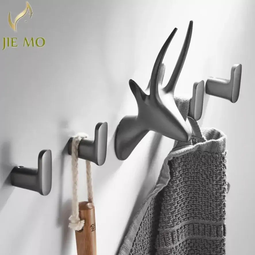 Matte black brass gray deer hook with sleek minimalist design and sturdy metallic finish for decorbites brass gray wall decor