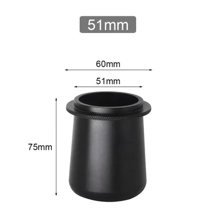 Matte black ceramic espresso machine dosing cup with textured grip ring for precise espresso machine dosing decorbites tool