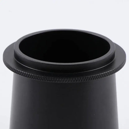 Matte black ceramic dosing cup with textured knurled edges for decorbites espresso machine dosing use