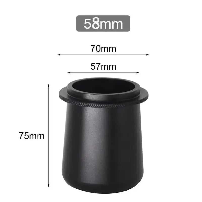 Matte black ceramic dosing cup with threaded top for decorbites espresso machine dosing and barista use