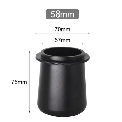 Matte black ceramic dosing cup with threaded top for decorbites espresso machine dosing and barista use