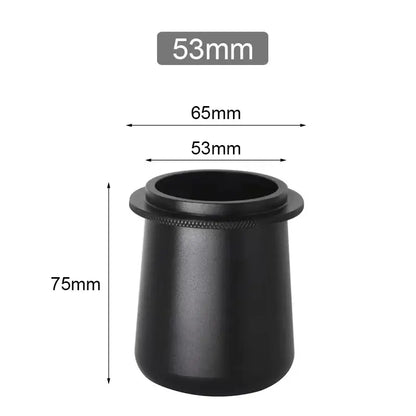 Matte black ceramic dosing cup with threaded top for decorbites espresso machine dosing and barista use