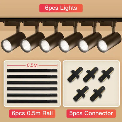 Set of six matte black cob chandelier track ceiling spotlights with adjustable heads for living room decorbites cob chandelier