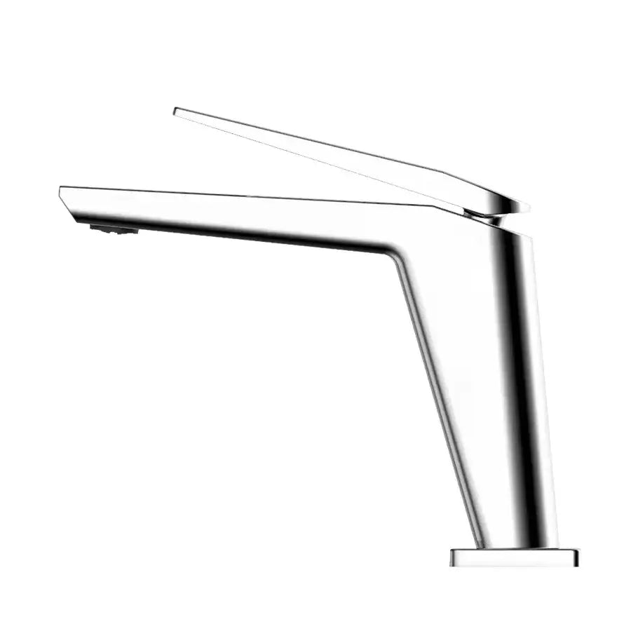 Modern chrome-finished single-handle basin mixer faucet with sleek angular design for cold water in contemporary square design