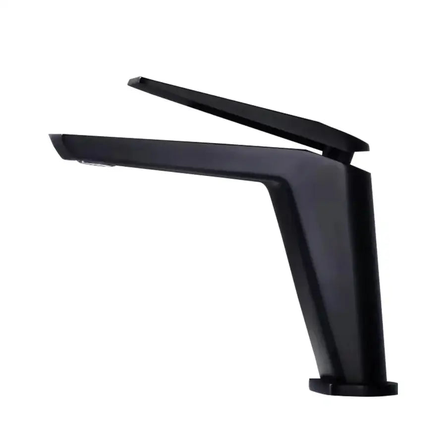 Matte black basin mixer faucet with contemporary square design and cold water function for modern bathrooms