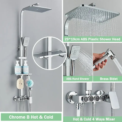 Matte black digital rainfall shower faucet set with chrome square rainhead handheld spray and brass bidet controls