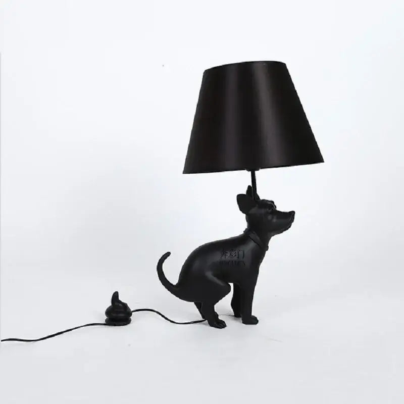 Matte black resin big dog led floor lamp with conical shade and poop-themed plug adapter for living room decorbites big dog