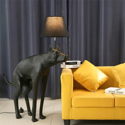 Matte black dog floor lamp with textured fabric cylindrical shade big dog led decorbites big dog for living room decor