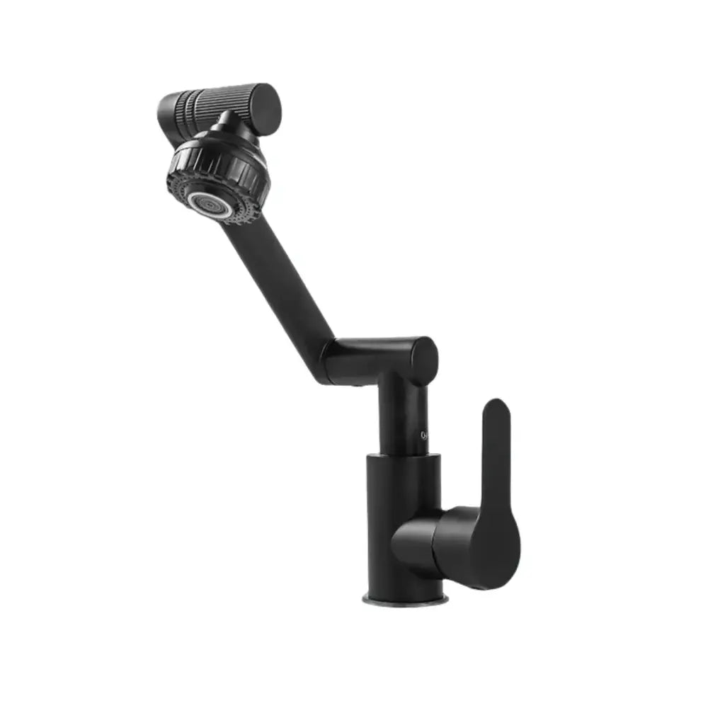 Matte black dual function swivel faucet with adjustable black matte finish and textured control knobs for kitchen use