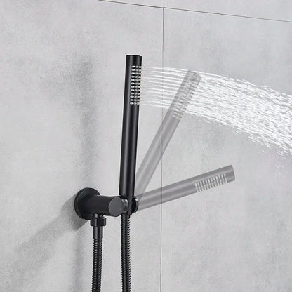 Matte black decorbites dual handle faucet set with dual spray handheld shower and flexible hose for bathroom use
