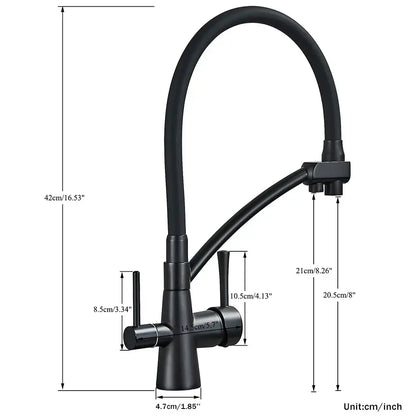 Matte black dual handle kitchen faucet with flexible gooseneck spout and filtered water for decorbites black kitchen faucet
