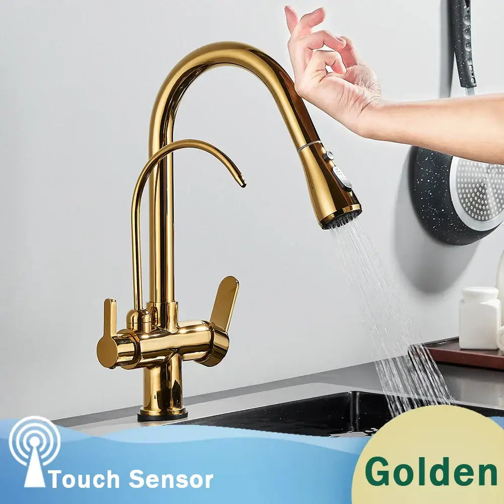 Matte black decorbites black dual modes kitchen faucet with a sleek curved spout and pull-down spray head