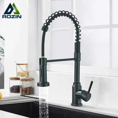 Matte black flexible kitchen faucet with pull down sprayer nozzle and coiled gooseneck spout by decorbites black flexible