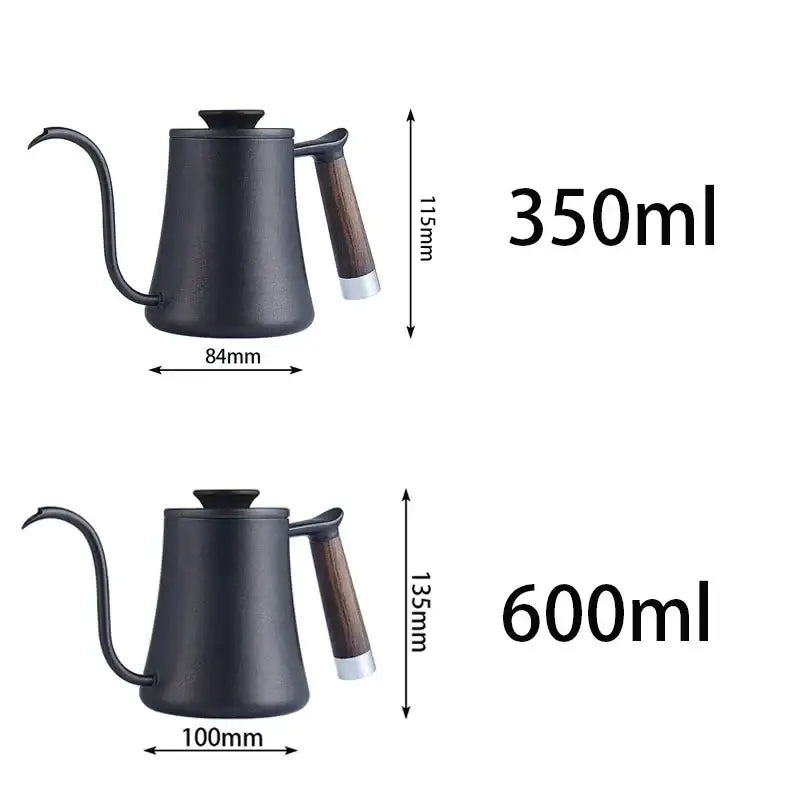 Matte black gooseneck pour over kettle with wood handle and silver base by decorbites gooseneck pour in 350ml and 600ml