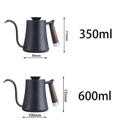 Matte black gooseneck pour over kettle with wood handle and silver base by decorbites gooseneck pour in 350ml and 600ml