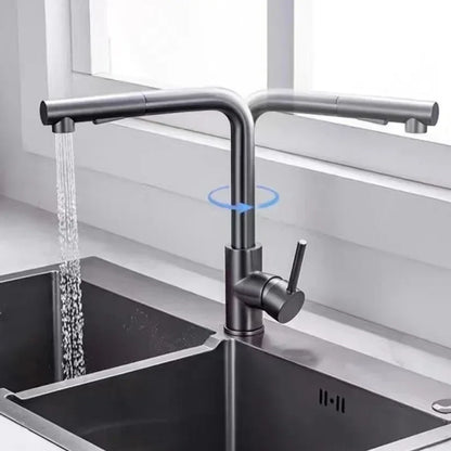 Modern matte black deck mounted kitchen faucet with single hole installation, pull-down spray, and 360 rotation