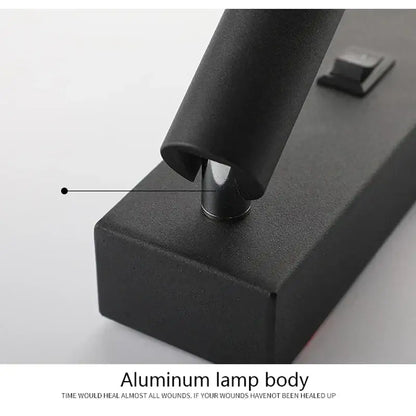Matte black led wall light switch with usb port featuring a black aluminum lamp body and cylindrical stem for decorbites led wall use