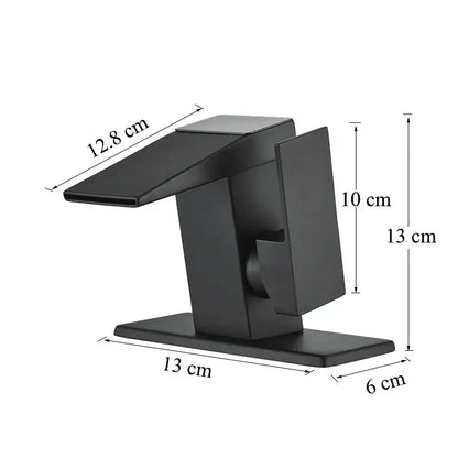 Matte black led waterfall basin faucet with sleek geometric design and integrated spout for modern bathroom decorbites led waterfall