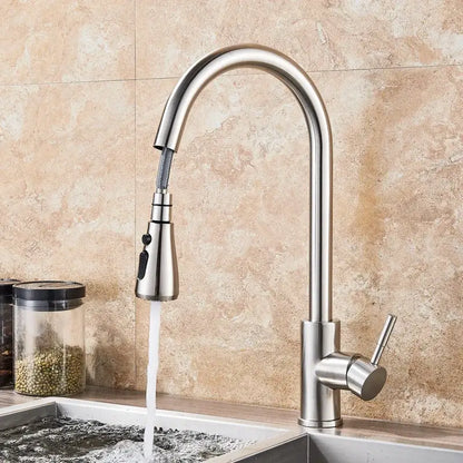 Matte black pull out kitchen faucet with high arc spout featuring black sus304 pull and decorbites black sus304 design