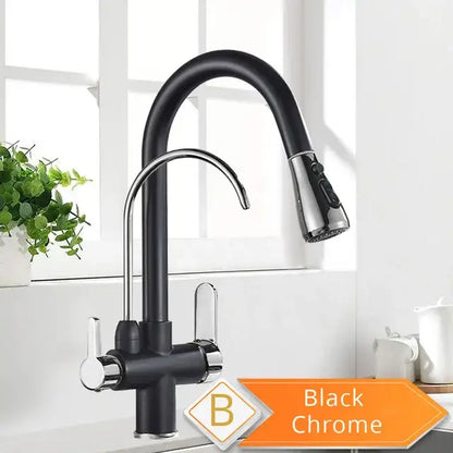 Matte black decorbites black pull kitchen faucet with sleek curved spout and pull down spray head with water filter mixer