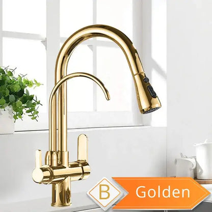 Golden gooseneck kitchen faucet with polished finish and pull down spray head for decorbites black pull mixer