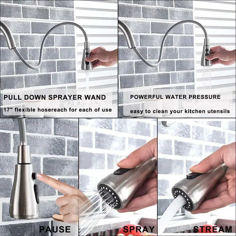 Matte black decorbites black pull kitchen faucet with stainless steel pull down hose and multiple spray settings