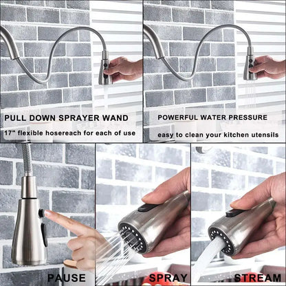 Matte black decorbites black pull kitchen faucet with stainless steel pull down hose and multiple spray settings