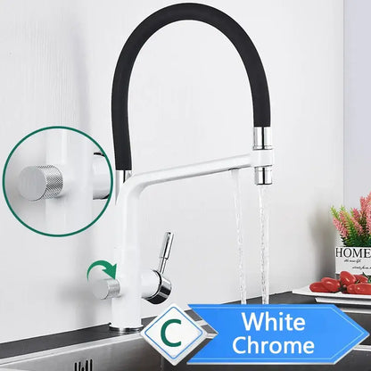 Matte black pull out kitchen faucet with water filter mixer featuring white chrome spout black hose and silver knobs decorbites black pull