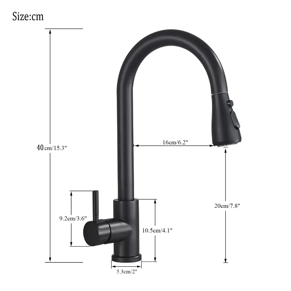 Matte black pull out kitchen sink faucet with a curved spout and stream sprayer for versatile sink faucet use