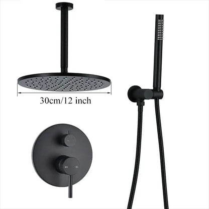 Matte black rain shower set by decorbites brass black with 30cm round head handheld spray and dual-control valve