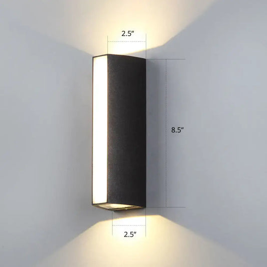 Matte black rectangle outdoor wall light with dual directional led lighting for exterior use