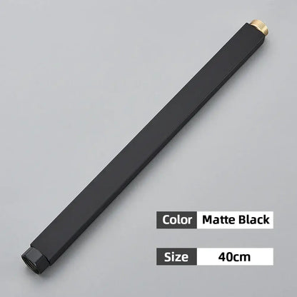 Matte black 40cm metal shower faucet extension tube with brass threaded ends for bathroom brass fitting