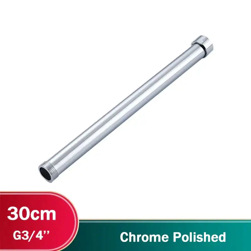 Matte black shower faucet extension tube made of brass with chrome polished metal pipe and threaded ends 30cm long