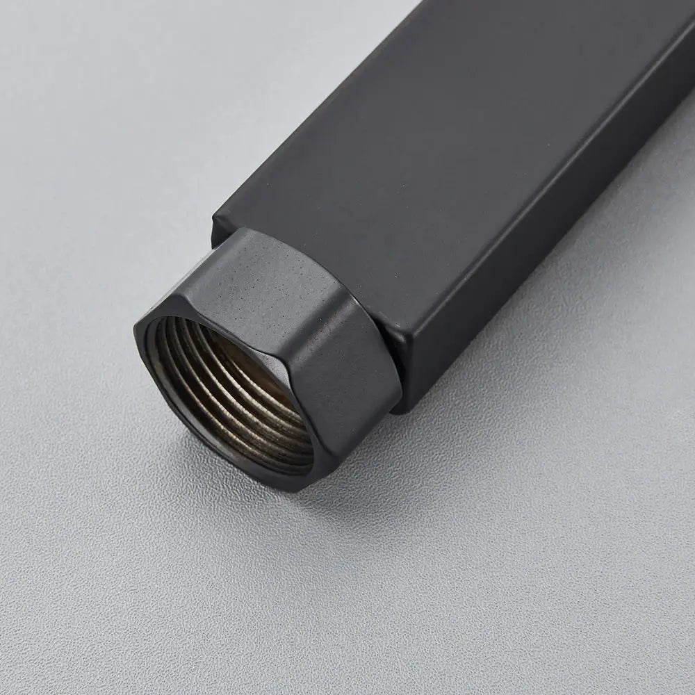 Black matte hexagonal metal shower faucet extension tube with threaded interior for bathroom brass fitting