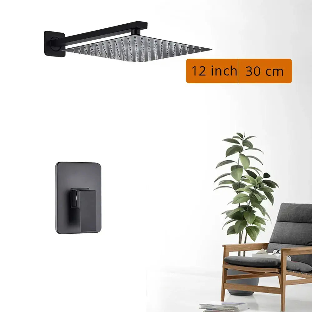 Matte black shower set featuring a black square showerhead with sleek modern design and metallic finish for bathroom decorbites black shower