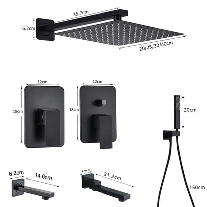 Matte black shower set with square rain head and multiple spray nozzles for modern bathroom decorbites black shower