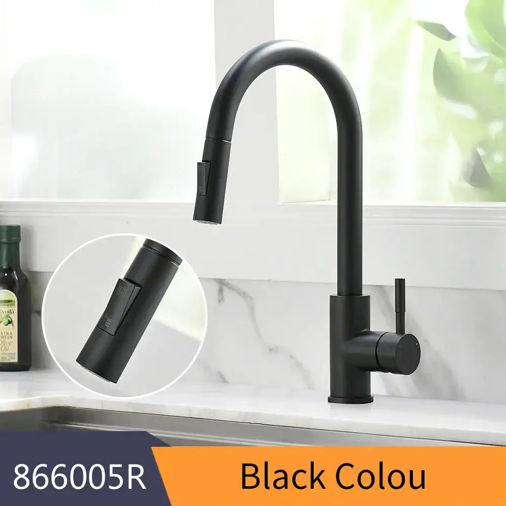 Matte black single handle pull down kitchen faucet with black single handle and sleek curved spout by decorbites