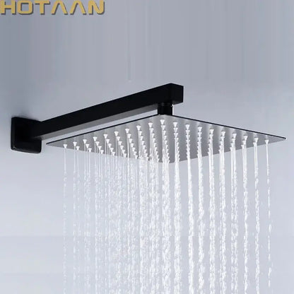 Matte black square rain shower head with 40cm arm featuring a sleek modern black matte finish by decorbites black rain