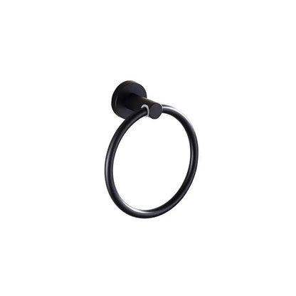 Matte black stainless steel towel ring with circular loop wall-mounted base from decorbites bathroom set