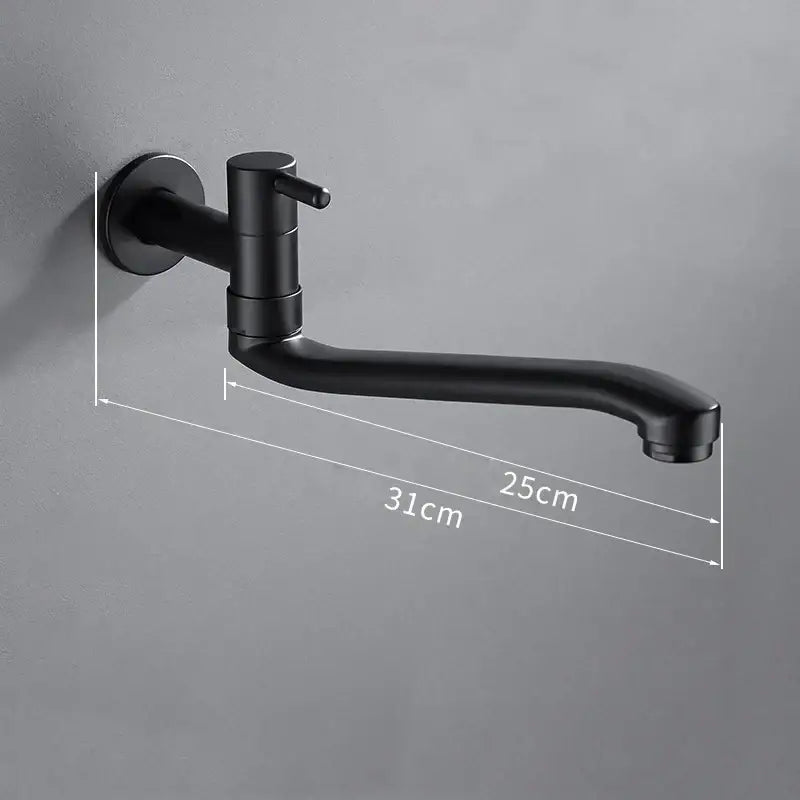 Matte black stainless steel kitchen faucet by decorbites with a sleek wall-mounted design and swivel extended spout