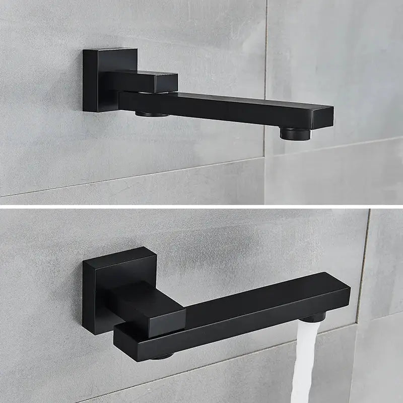 Matte black thermostatic shower faucet wall-mounted with square design and ceiling shower head for modern bathrooms