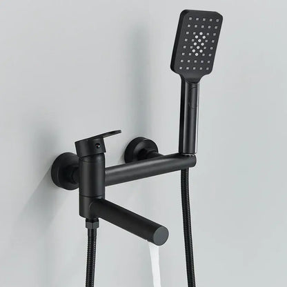 Matte black wall mount tub shower system with black matte finish handheld spray and flexible hose for decorbites black wall