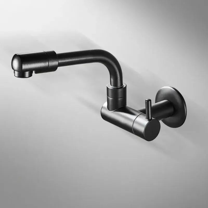 Matte black decorbites black wall-mounted kitchen faucet with rotating curved spout and single lever handle