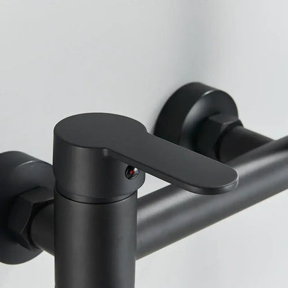 Matte black wall mounted waterfall bathtub faucet with handheld spray featuring a sleek decorbites black wall design