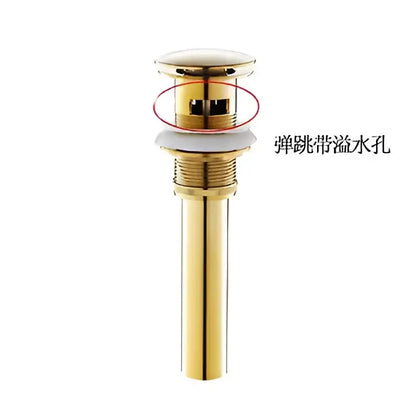 Matte black and white brushed gold drain assembly kit featuring a gold-colored brass sink drain with polished finish