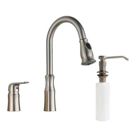 Matte brass black kitchen faucet with pull out spray head stainless steel curved spout handle and soap dispenser decorbites brass black