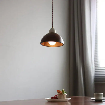 Matte brown and copper ceramic walnut pendant light with dome shape and braided cord for kitchen decorbites ceramic walnut