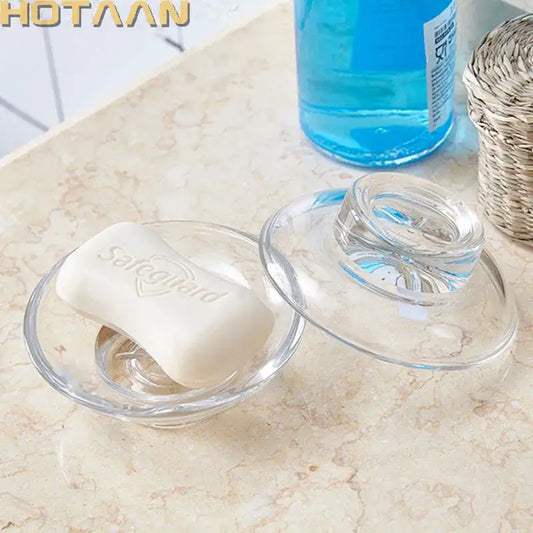 Matte clear glass soap dish with lid holding white safeguard soap as a stylish bathroom accessory
